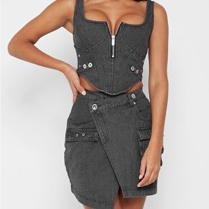 🖤MANIERE DE VOIR DENIM CORSET TOP + CARGO DENIM SKIRT